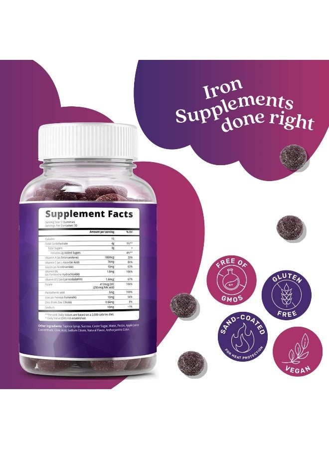 BeLive Iron Gummies Supplement with Vitamin C, A, B Complex, (60 Ct) - Image 2